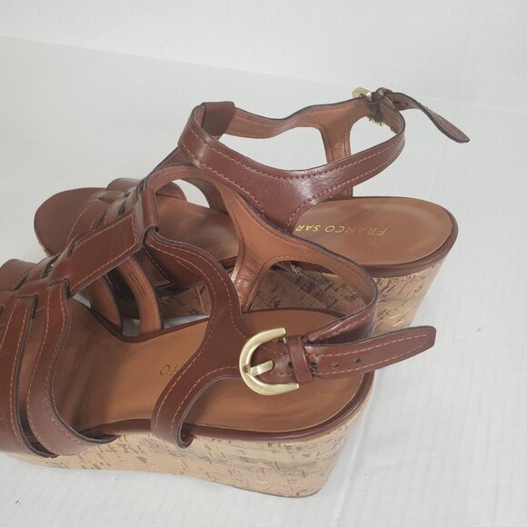FRANCO SARTO Women platform sandal SZ 10 Marybeth wedge faux cork straps 4" heel - Picture 9 of 9